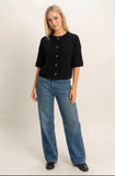 Button Down Short Sleeve Waffle Top