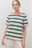 STRIPED TEE WITH CONTRAST RIB BAND (S-L)