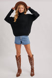 Turtleneck Ribbed Knit Sweater, Black