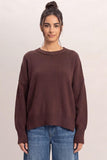 Ribbed Crew Neck Sweater-Dark Brown