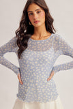Daisy Print Mesh Long Sleeve