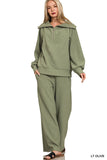 Ribbed Quarter Zip & Pants Set, Light Olive (S-L)