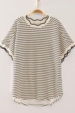 Scallop Trim Stripe Knit Top- White