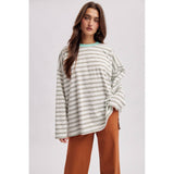 Oversized Striped Long Sleeve, Off White/Mint