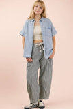 Mineral Washed Chambray Oversized Shirt Top (M)