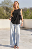 Round Neck Knit Tank Top, Black