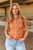 Camel Western Knit Sleevelss Button Down (S-L)
