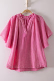 Mineral Washed Gauze Blouse Top, Pink (S, M)