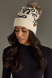 Beige & Black Bow Pom Hat