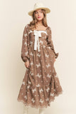Embroidered Bows Long Sleeve Maxi (S-L)
