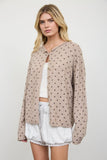 Polka Dot Raw Edge Cardigan, Mocha
