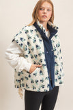 Floral Sherpa Vest With Corduroy-Blue