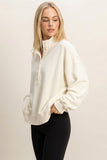 Mineral Wash Button Front Sweatshirt- Cream