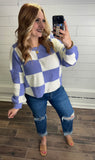 Checkered Sweater Top- Periwinkle