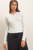 Polka Dot Button Front Long Sleeve Top