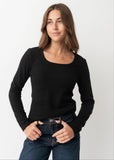 Long Sleeve Scoop Tee in Black