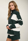 Half Zip Long Sleeve Stripe Knit Top- Hunter Green