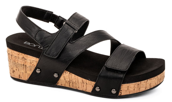 Corkys Strappy Wedges- Black
