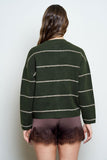 Button Down Striped Cardigan, Hunter Green