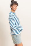 Striped Crew Neck Sweater, Blue (S-L)