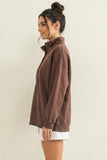 Mineral Wash Button Front Sweatshirt- Dark Brown