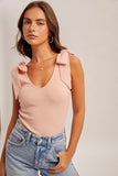 Bow Detail Ribbed Tank, Pink (M)