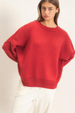 Ribbed Crew Neck Sweater-Dark Red