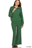 Ribbed Quarter Zip & Pants Set, Dark Green (S-L)