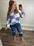 Checkered Sweater Top- Periwinkle