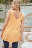 Button Front Scoop Neck Tank w/ Exposed Seams, Mustard (S-L)