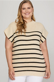 Mock Neck Striped Sweater Top- Ecru