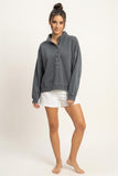 Mineral Wash Button Front Sweatshirt, Dark Grey (S-L)