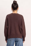 Ribbed Crew Neck Sweater-Dark Brown