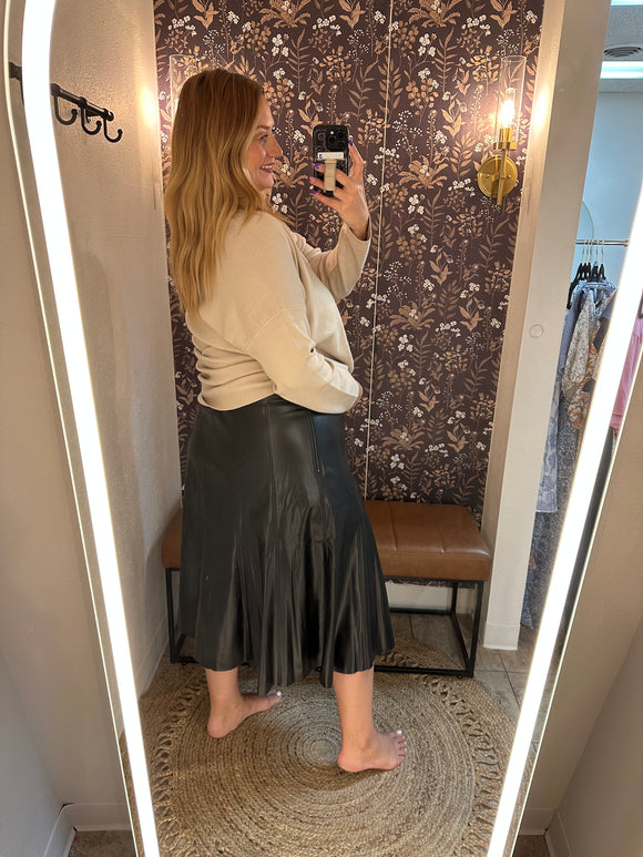 Faux Leather Midi Skirt (2x, 3x)