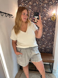 Ribbed V-Neck Casual Top- Oatmeal (1x, 2x)