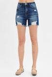 Risen- High Rise Distressed Mid Thigh Shorts