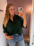 Short Sleeve Button Up Sweater Cardigan, Dark Green (S-L)