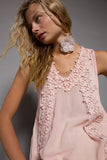 Floral Embroidered Woven Tank, Rose Dawn (M)