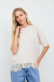Short Sleeve Ribbed Hem Sweater, Oatmeal