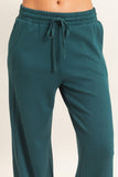 Elastic Waist Straight Leg Pants- Deep Green