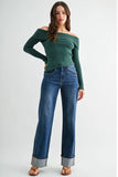 High Rise Slim Wide Cuffed Leg