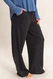 Elastic Waist Straight Leg Pants- Black