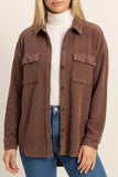 Mineral Wash Waffle Knit Button-Up Shacket (S-L)