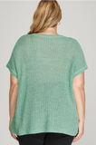 Short Sleeve Pocketed Sweater- Mint