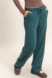 Elastic Waist Straight Leg Pants- Deep Green