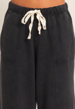 Acid Wash Drawstring Waist Wide Leg Pants