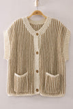 Two-Tone Rib Knit Vest Cardigan- Cream/Taupe