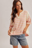 Striped Mix Loose Fit V-Neck Top (L)
