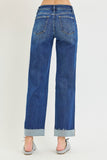 Risen- Mid rise Ankle Straight Cuff Hem Jeans-Stretchy