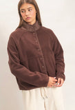 Fleece Jacket With Button Front-Dark Brown